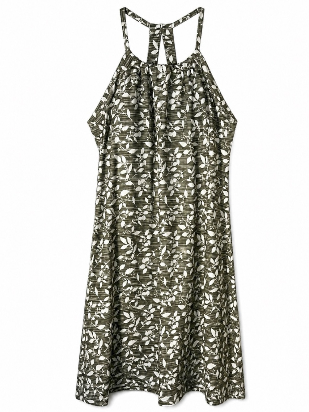 NWT Eddie Bauer Harmony halter dress, green/white leaves. UPF 50. Women’s XL.